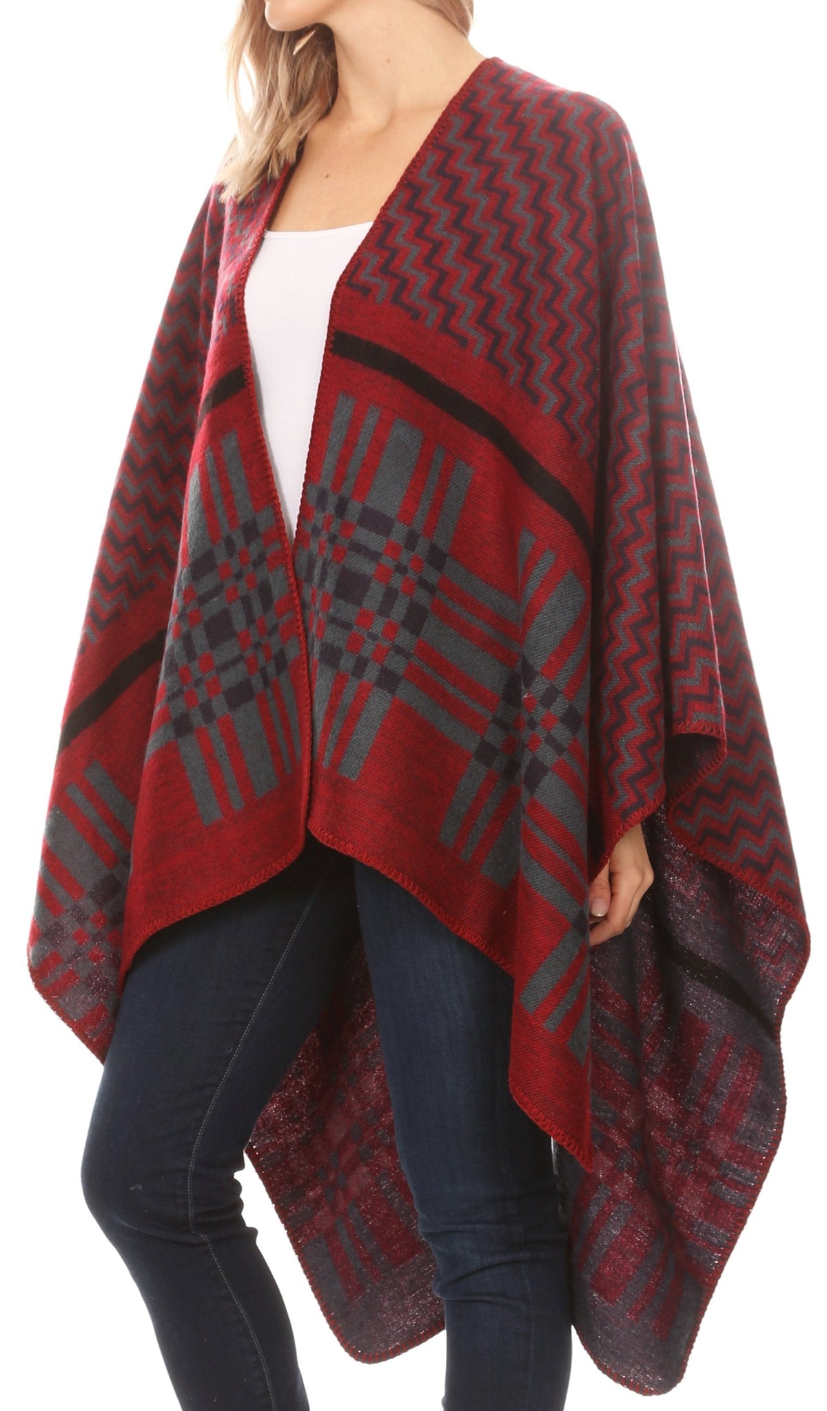 Sakkas Lupe Reversible Patterned Ruana Poncho Wrap Cardigan