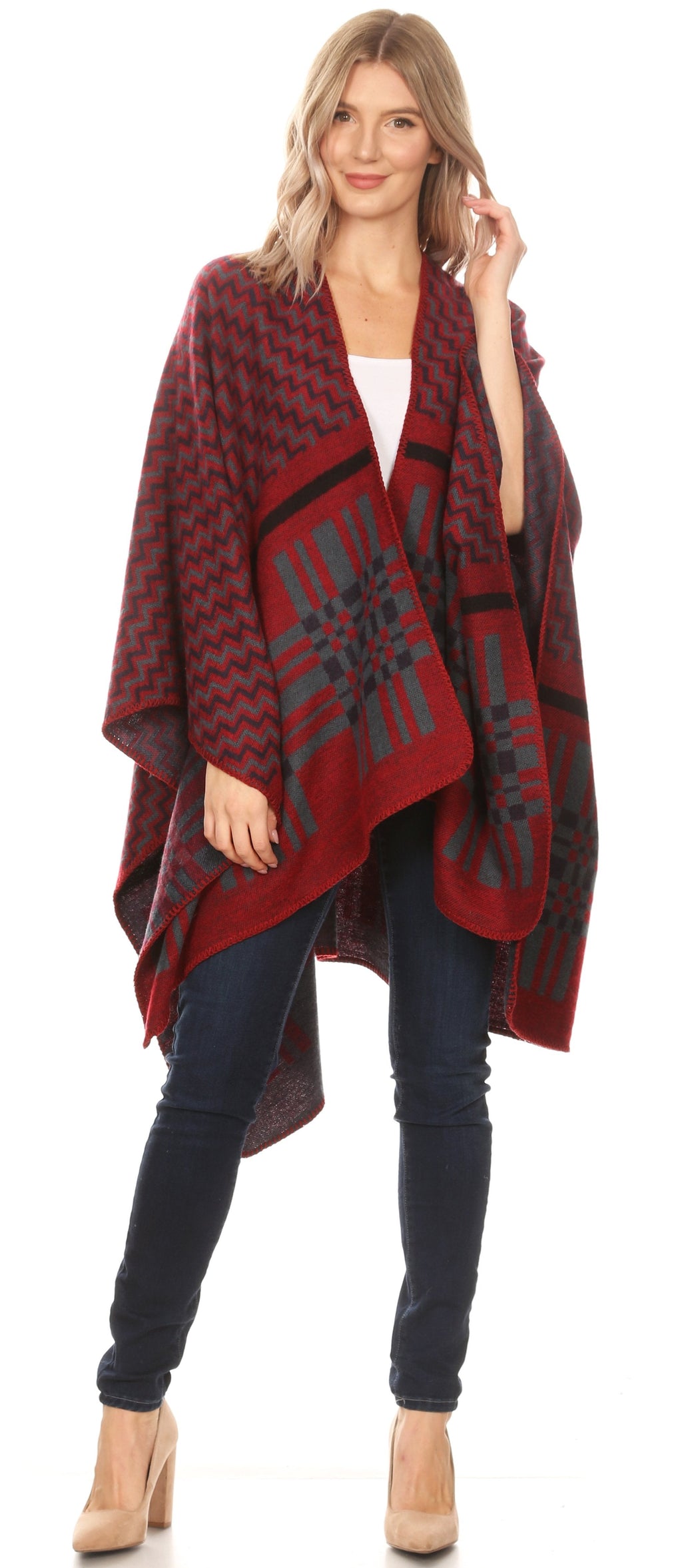 Sakkas Lupe Reversible Patterned Ruana Poncho Wrap Cardigan
