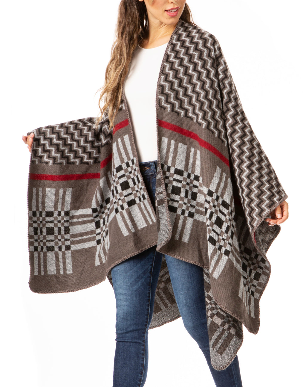 Sakkas Lupe Reversible Patterned Ruana Poncho Wrap Cardigan