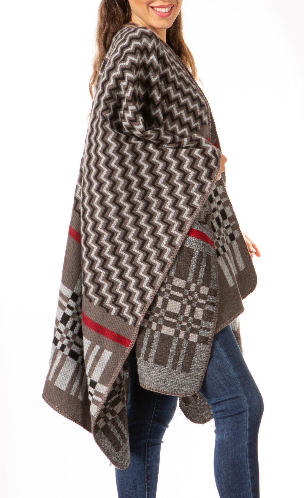 Sakkas Lupe Reversible Patterned Ruana Poncho Wrap Cardigan
