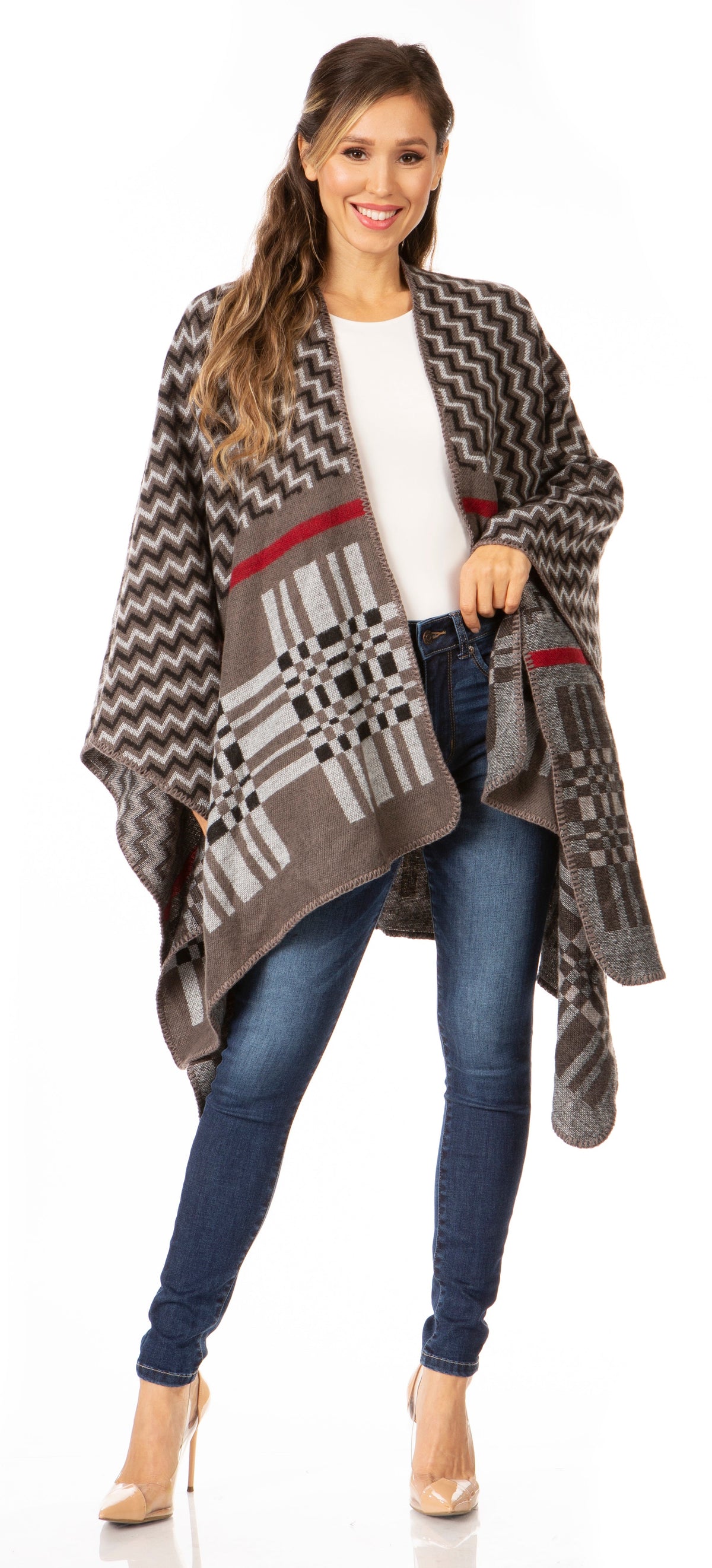 Sakkas Lupe Reversible Patterned Ruana Poncho Wrap Cardigan