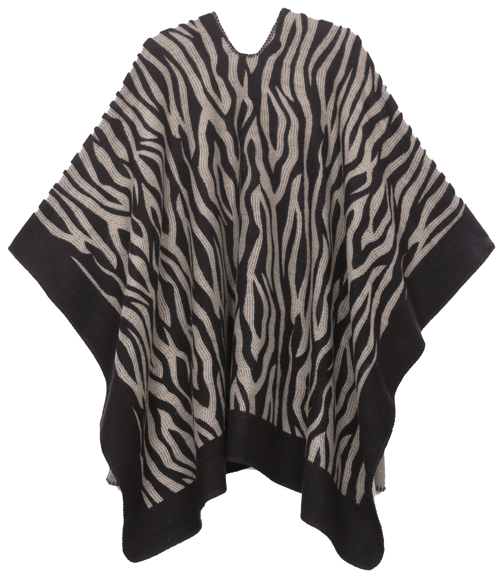 Sakkas Lupe Reversible Patterned Ruana Poncho Wrap Cardigan