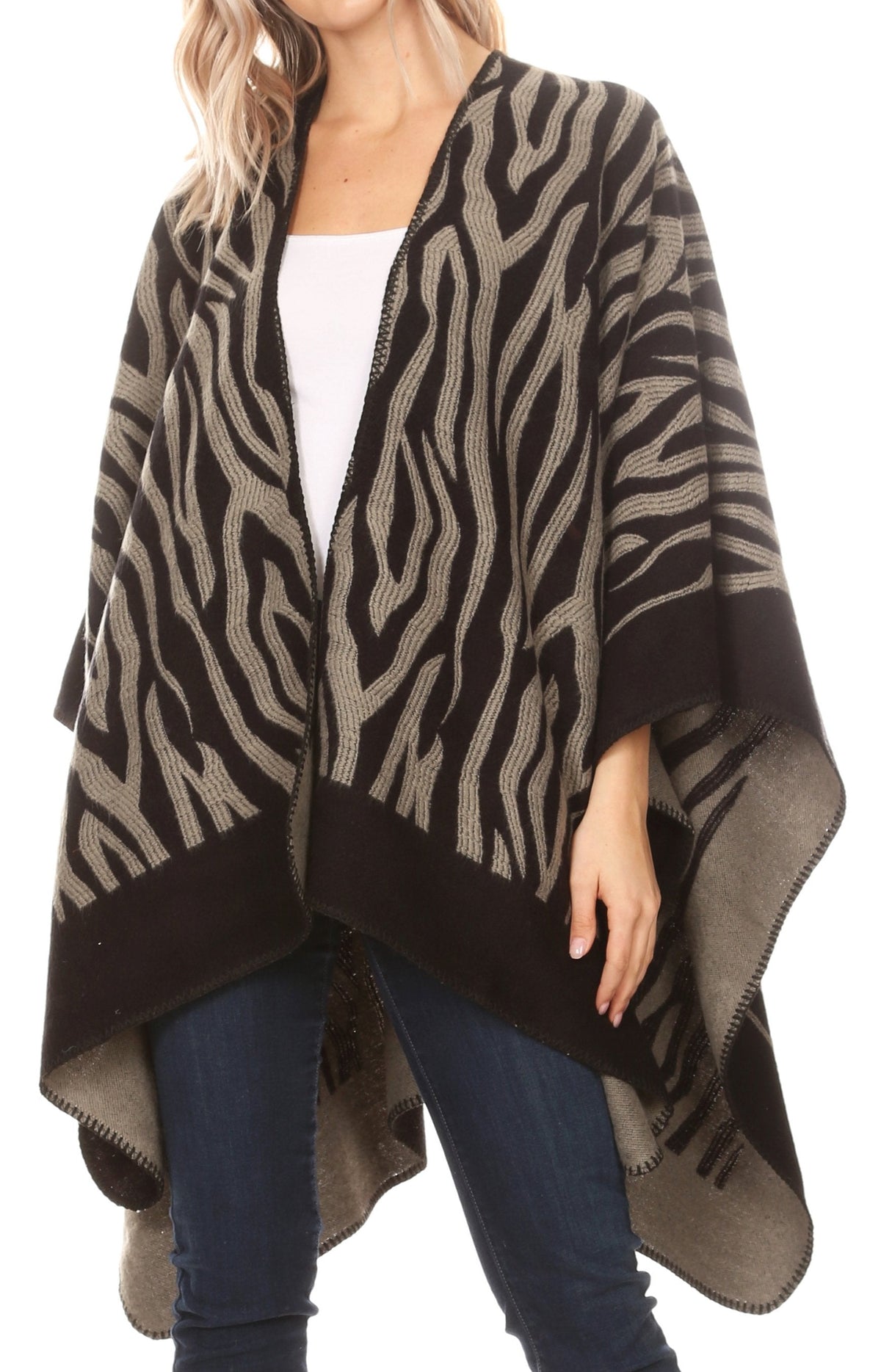 Sakkas Lupe Reversible Patterned Ruana Poncho Wrap Cardigan