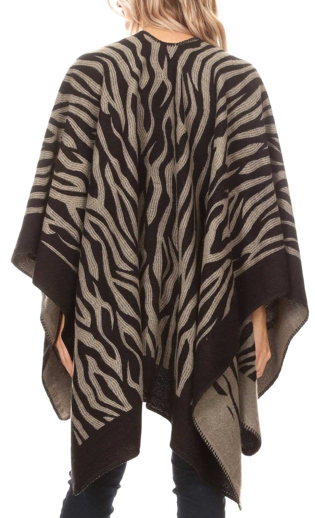 Sakkas Lupe Reversible Patterned Ruana Poncho Wrap Cardigan