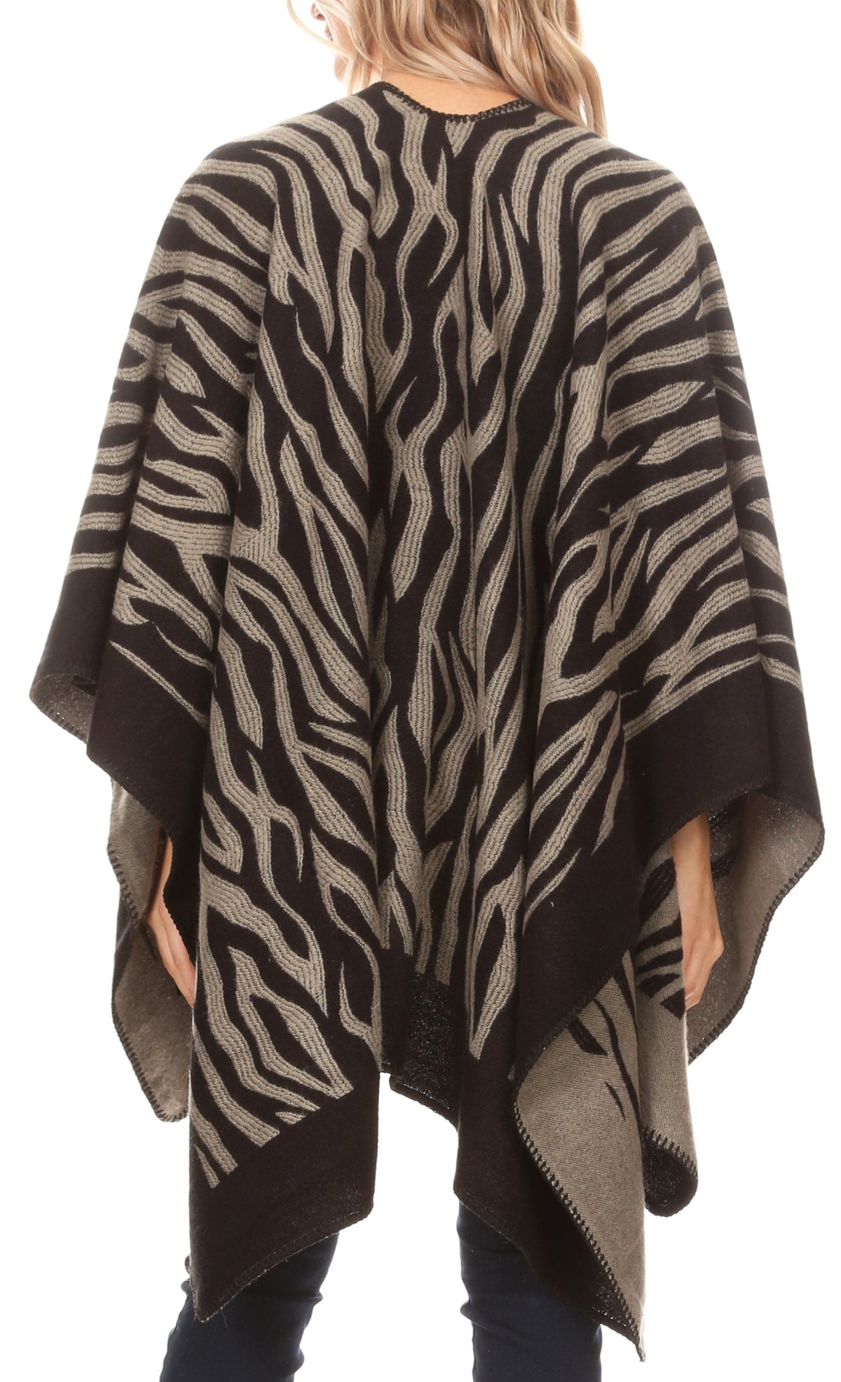Sakkas Lupe Reversible Patterned Ruana Poncho Wrap Cardigan