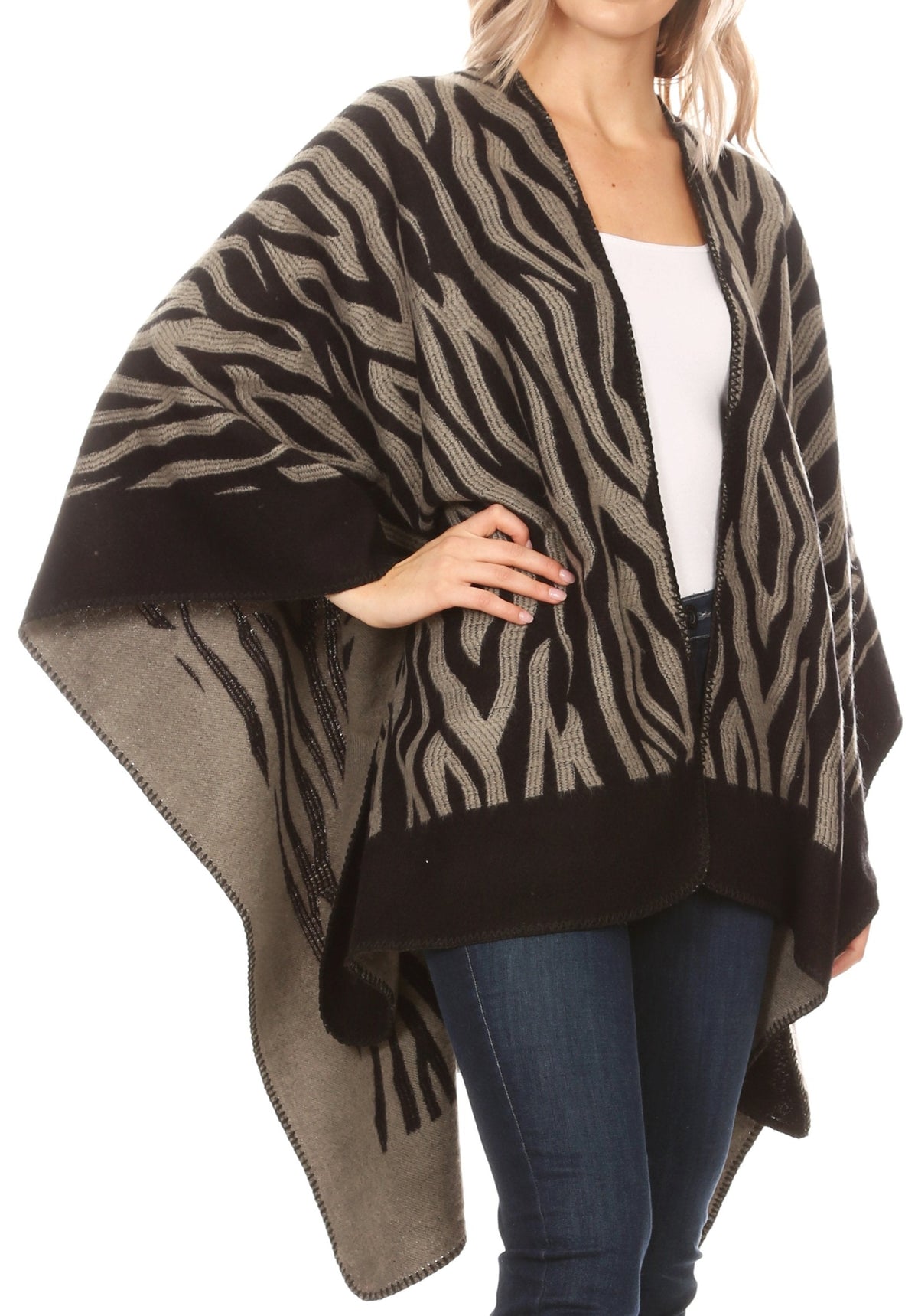 Sakkas Lupe Reversible Patterned Ruana Poncho Wrap Cardigan