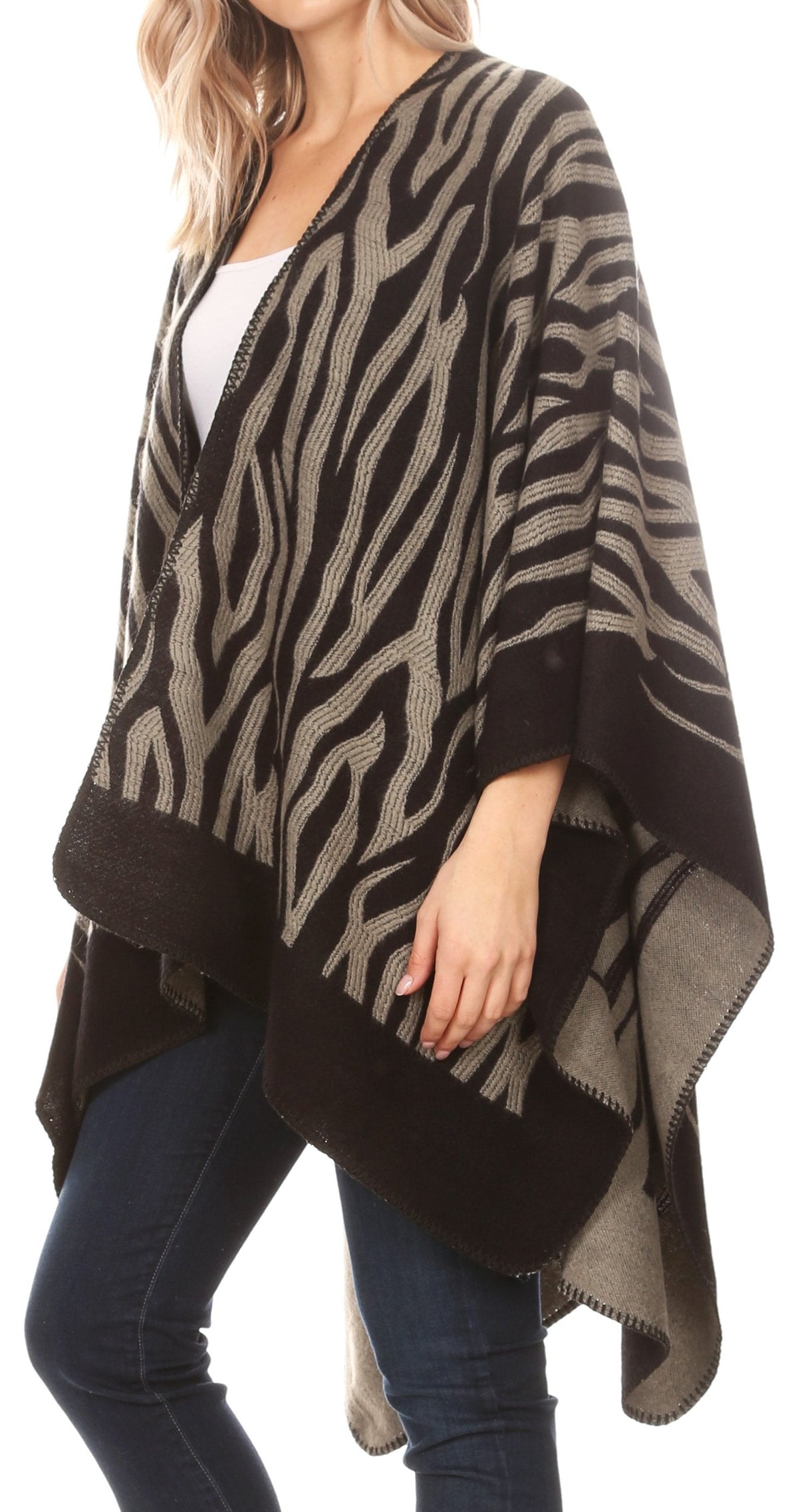 Sakkas Lupe Reversible Patterned Ruana Poncho Wrap Cardigan