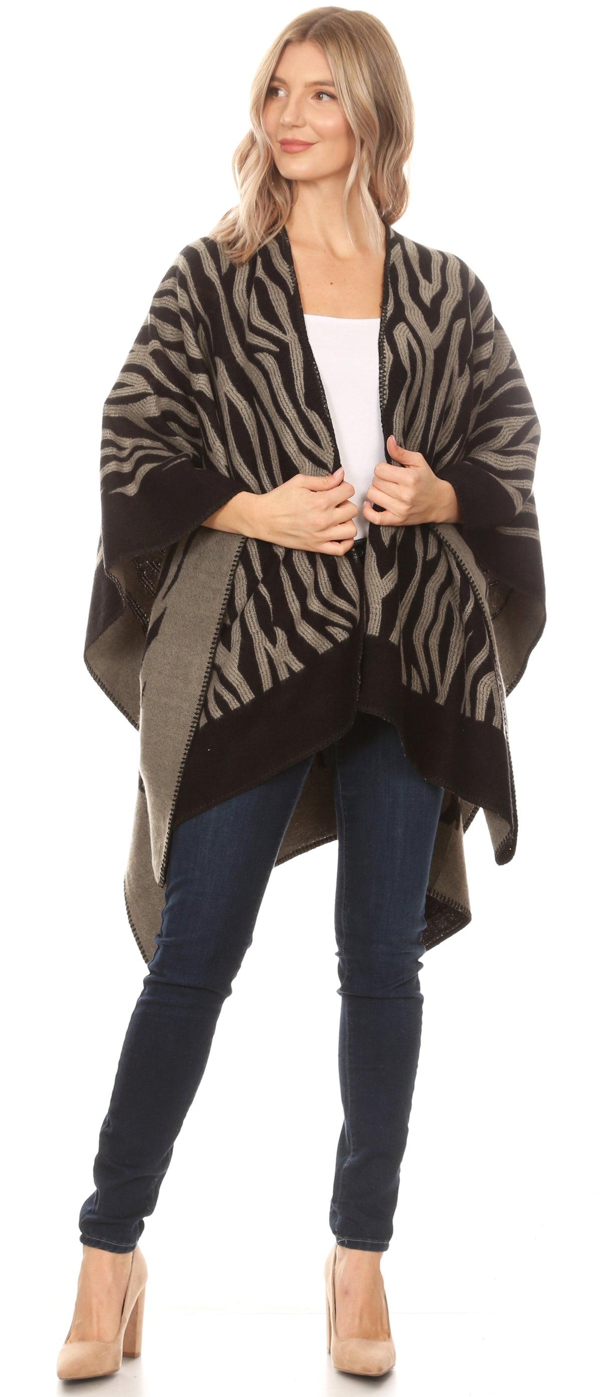 Sakkas Lupe Reversible Patterned Ruana Poncho Wrap Cardigan