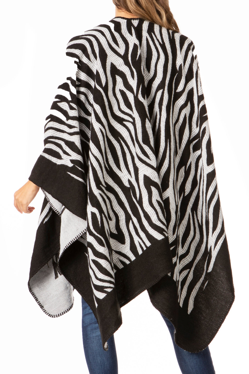 Sakkas Lupe Reversible Patterned Ruana Poncho Wrap Cardigan