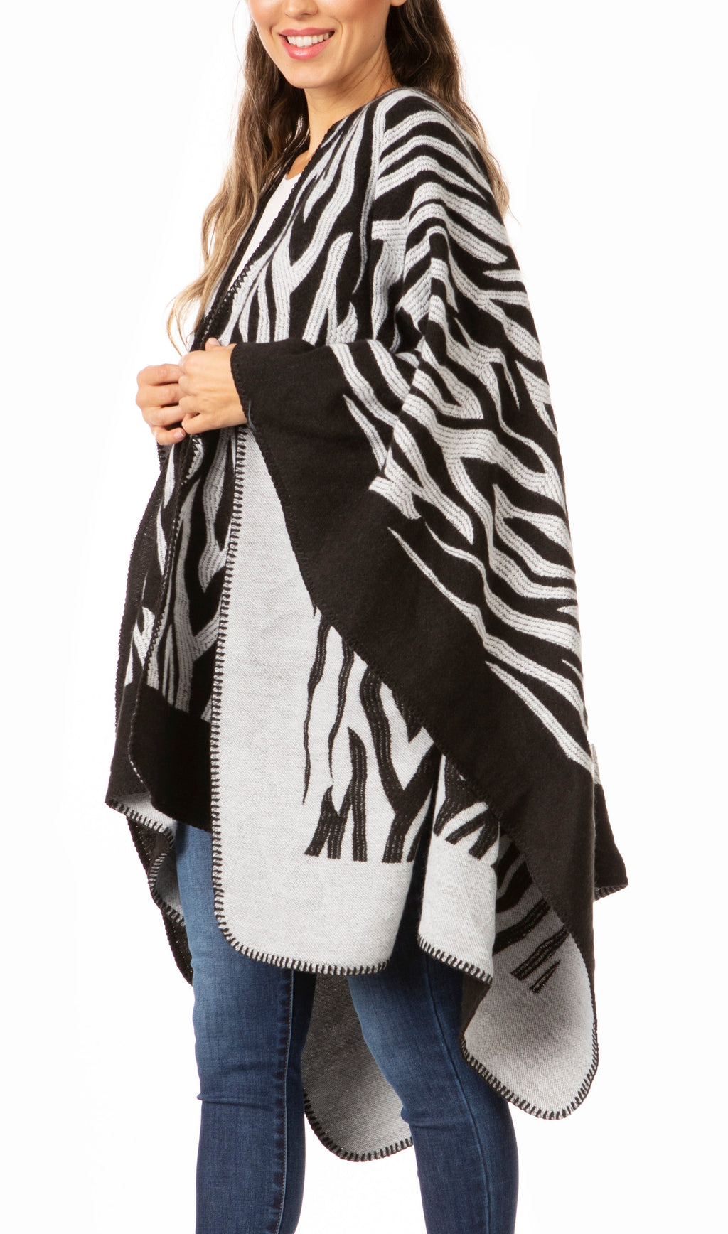 Sakkas Lupe Reversible Patterned Ruana Poncho Wrap Cardigan