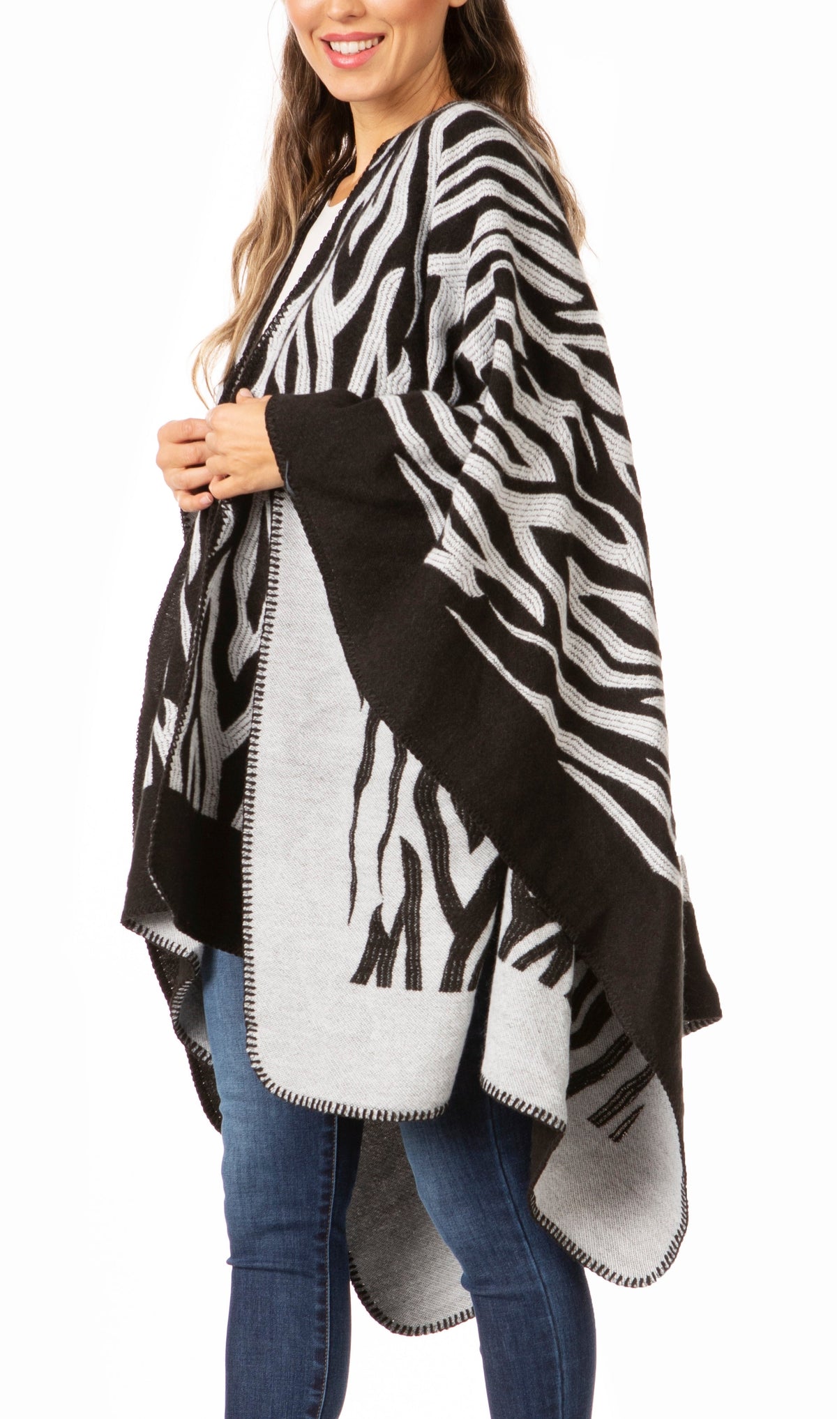 Sakkas Lupe Reversible Patterned Ruana Poncho Wrap Cardigan