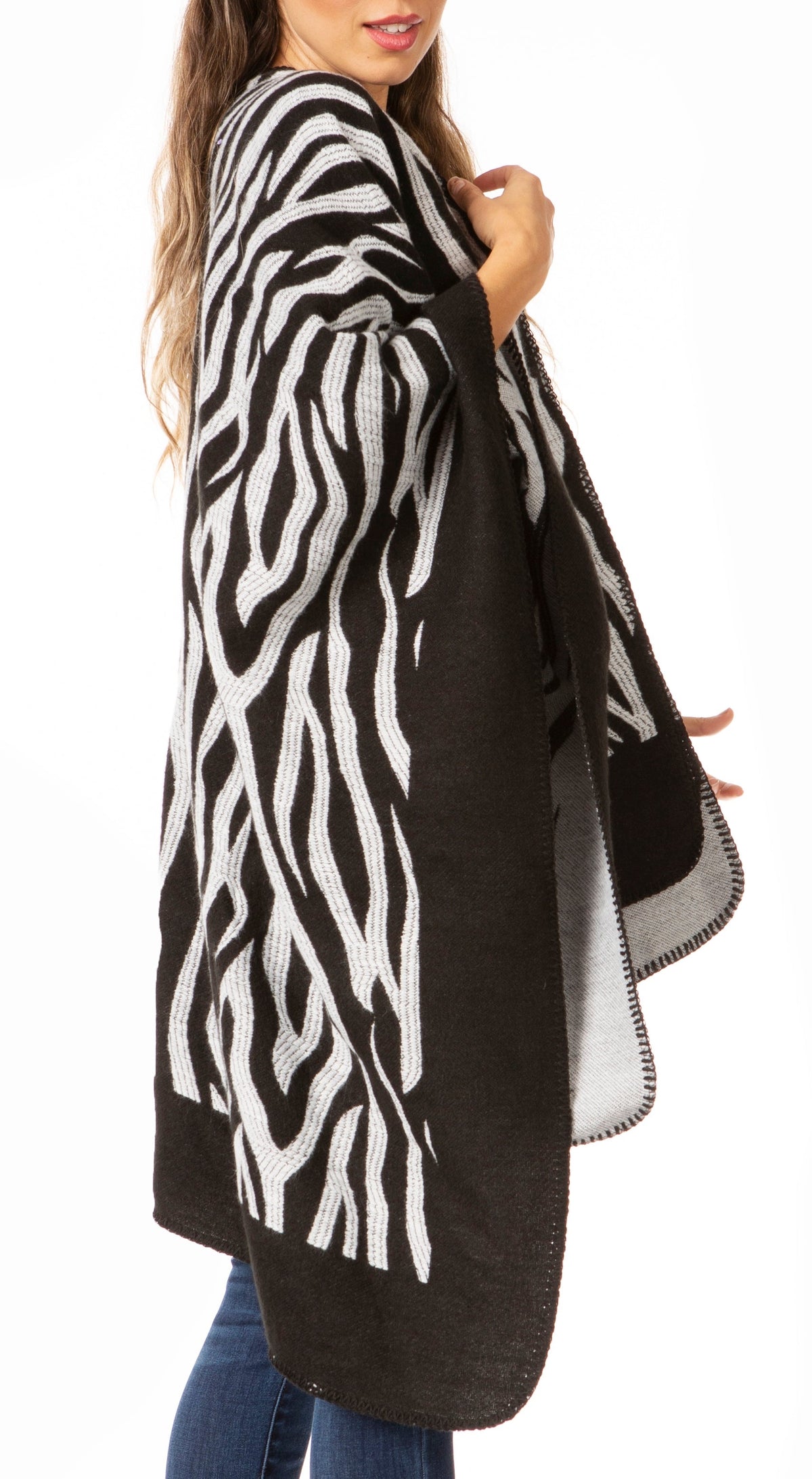 Sakkas Lupe Reversible Patterned Ruana Poncho Wrap Cardigan