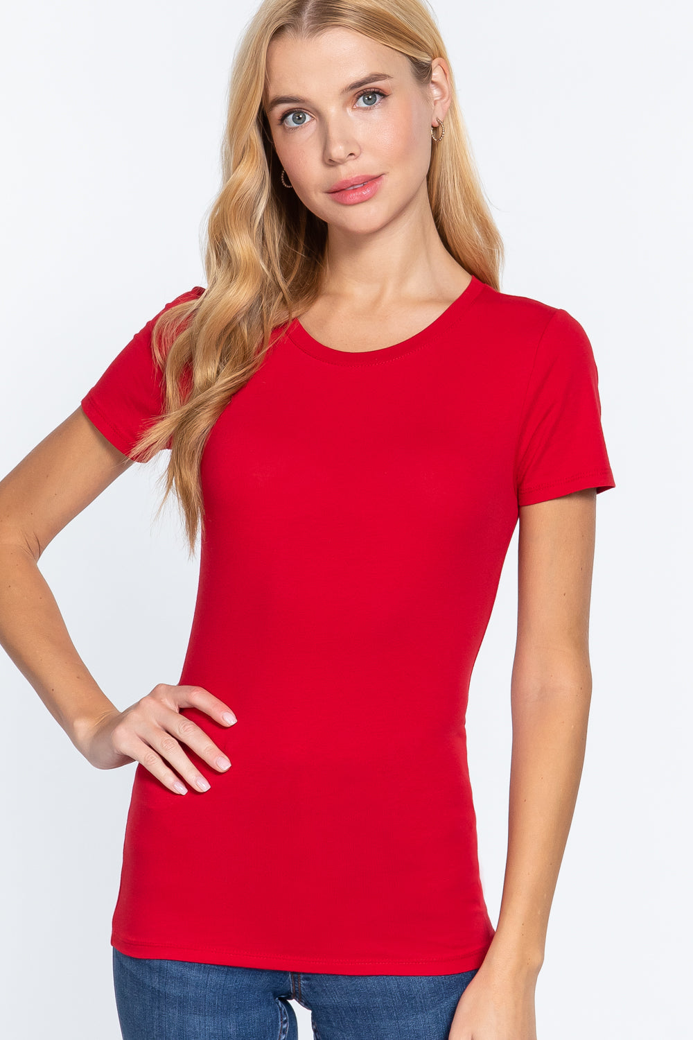 Active USA - Women's Short Sleeve Crew Neck Cotton Spandex Jersey - T11733
